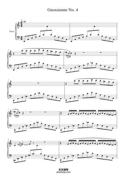 “Gnossienne No. 4”钢琴谱-Erik Satie-免费下载-天天钢琴