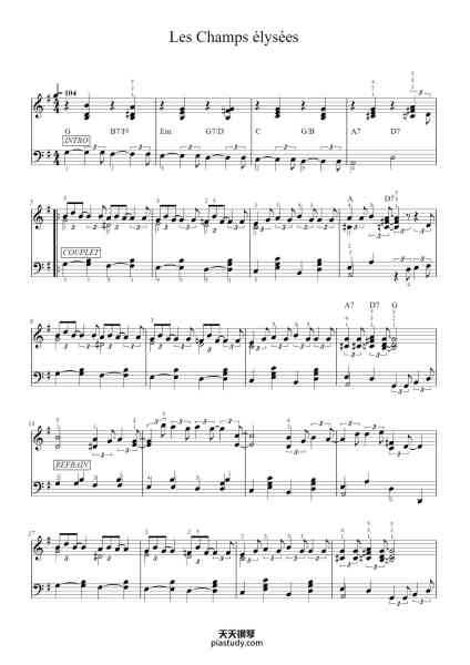 “Les Champs élysées”钢琴谱-adaptation: B. Delahaye-免费下载-天天钢琴