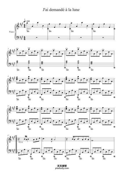 “J'ai demandé à la lune”钢琴谱-Indochine-免费下载-天天钢琴