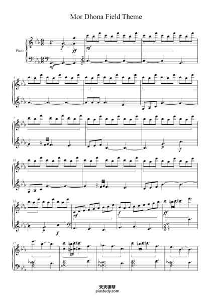“Mor Dhona Field Theme”钢琴谱-Arr. by Ayauna Andrews-免费下载-天天钢琴