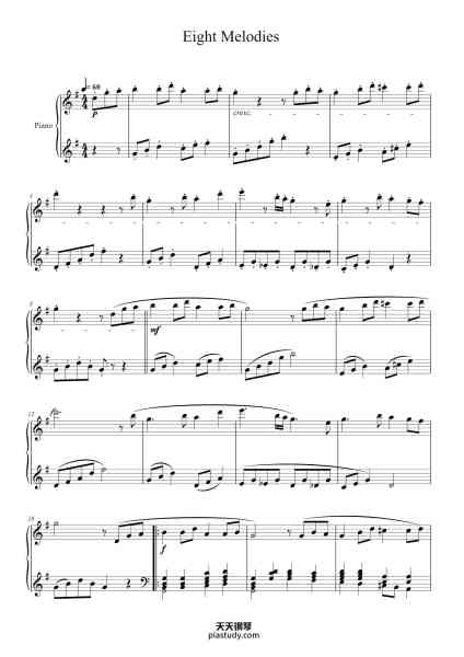 “Eight Melodies”钢琴谱-Akio Ohmori, Ritsuo Kamimura, Keiichi Suzuki, & Hirokazu Tanaka-免费下载-天天钢琴