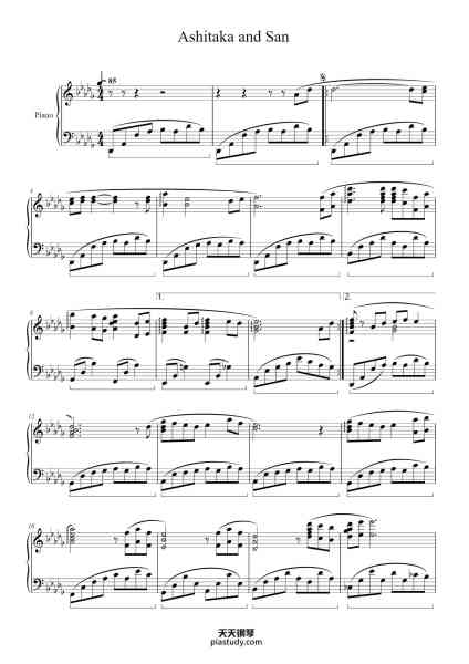 “Ashitaka and San”钢琴谱-Joe Hisaishi-免费下载-天天钢琴