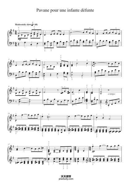 “Pavane pour une infante défunte”钢琴谱-By Maurice Ravel
(1875–1937)-免费下载-天天钢琴