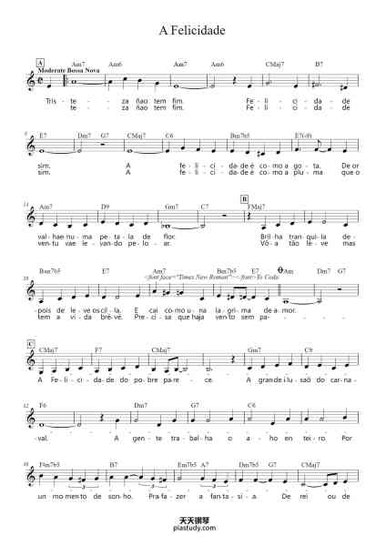“A Felicidade”钢琴谱-Antonio Carlos Jobim-免费下载-天天钢琴