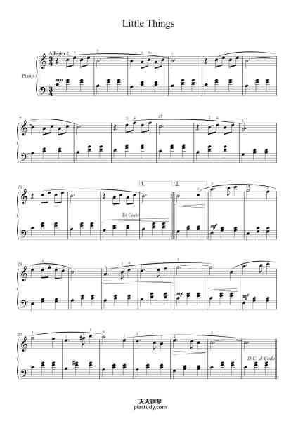 “Little Things”钢琴谱-ANBR - Adrián Berenguer-免费下载-天天钢琴