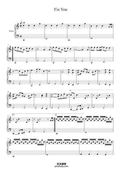 “Fix You”钢琴谱-Coldplay Arranjo: Gisele Flach-免费下载-天天钢琴