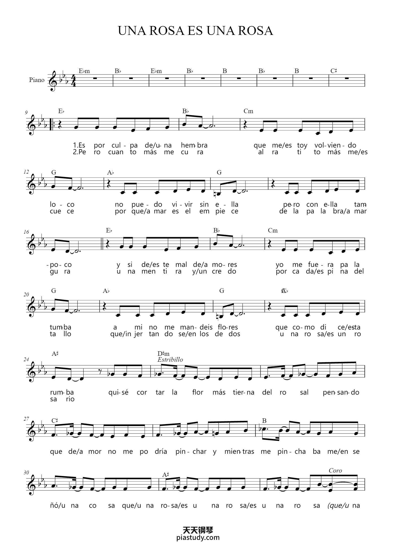 UNA ROSA ES UNA ROSA Piano Sheet Music By Mecano TOPiano una-rosa-es-una-rosa-piano-sheet-music-by-mecano-topiano