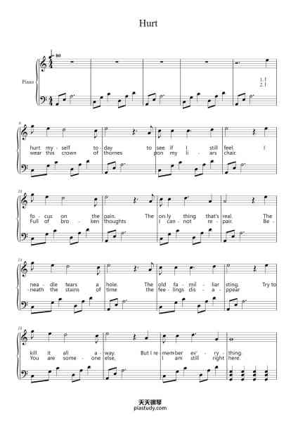 “Hurt”钢琴谱-As played by Johnny Cash-免费下载-天天钢琴