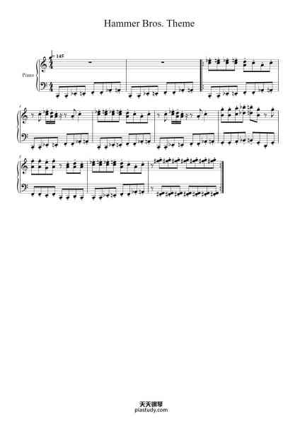 “Hammer Bros. Theme (Super Mario Bros. 3)”钢琴谱-Koji Kondo-免费下载-天天钢琴