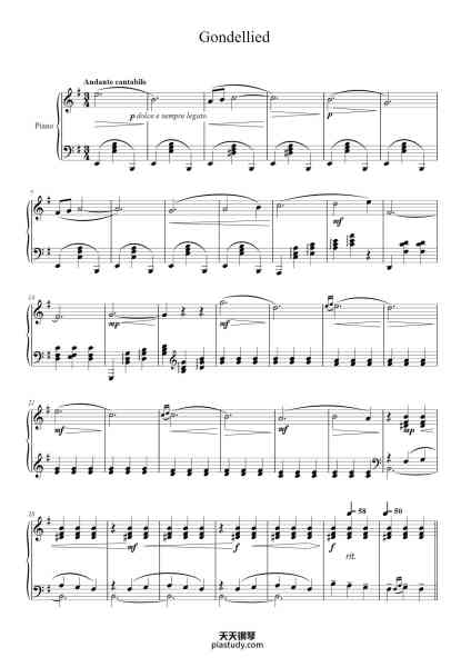“Gondellied”钢琴谱-Dora Pejacsevich (1885-1923) Op. 4-免费下载-天天钢琴