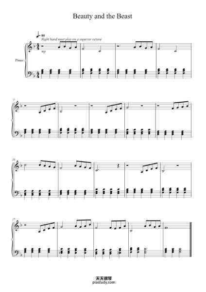 “Beauty and the Beast”钢琴谱-Arranged by Naf-免费下载-天天钢琴