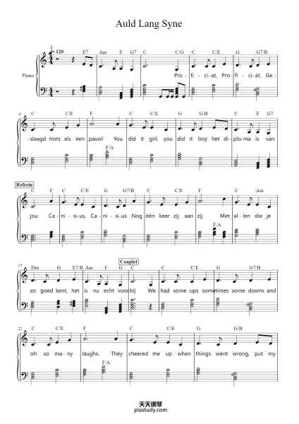“Auld Lang Syne”钢琴谱-Misc Traditional-免费下载-天天钢琴