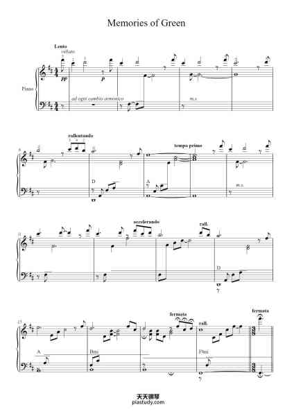 “Memories of Green”钢琴谱-Vangelis (Evangelos Papathanasiou)-免费下载-天天钢琴