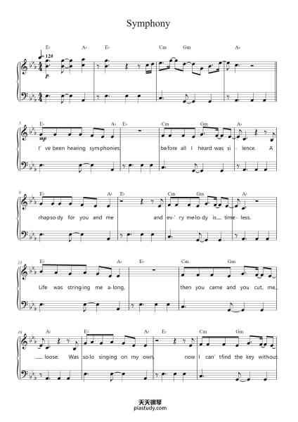 “Symphony”钢琴谱-Words & Music by Steve Mac, Ina Wroldsen, Ammar Malik & Jack Patterson-免费下载-天天钢琴