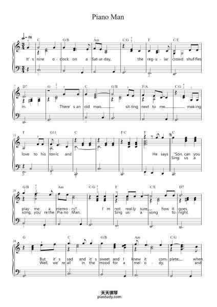 “Piano Man”钢琴谱-Words & Music by Billy Joel-免费下载-天天钢琴
