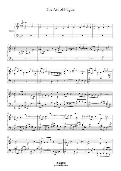 “The Art of Fugue, BWV 1080: Contrapunctus I”钢琴谱-J. S. Bach-免费下载-天天钢琴