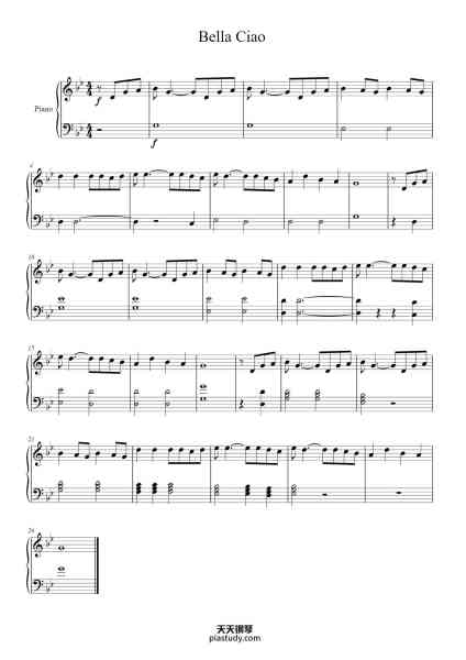 “Bella Ciao”钢琴谱-Alexandre HEBRARD-免费下载-天天钢琴