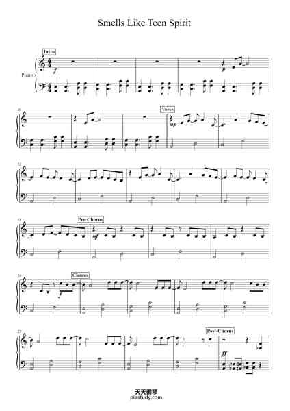 “Smells Like Teen Spirit”钢琴谱-NIRVANA
 Arr. Megan Kruitbosch
-免费下载-天天钢琴