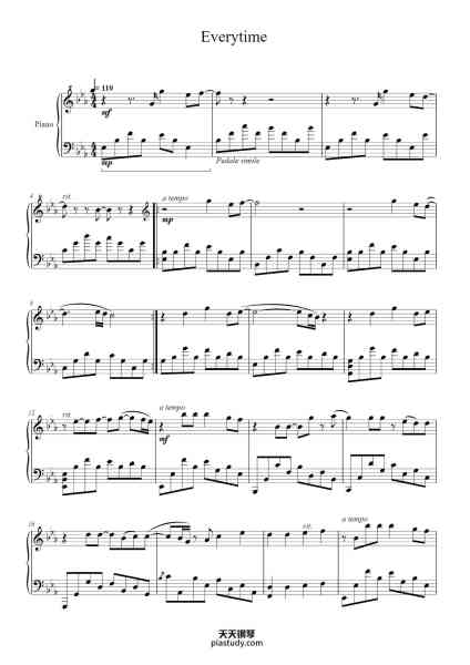 “Everytime”钢琴谱-Britney Spears
Arr. V. Grieger-免费下载-天天钢琴