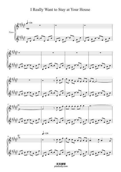 “I REALLY WANT TO STAY AT YOUR HOUSE”钢琴谱-Arr. By Yu-Lun Chou-免费下载-天天钢琴
