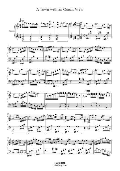 “A Town with an Ocean View”钢琴谱-J. Hisaishi-免费下载-天天钢琴