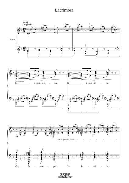 “Requiem Mass in D Minor, K. 626: VIII. Lacrimosa”钢琴谱-W. A.Mozart
1791
-免费下载-天天钢琴