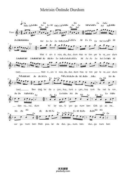 “Metrisin Önünde Durdum”钢琴谱-Ahmet Kaya-免费下载-天天钢琴