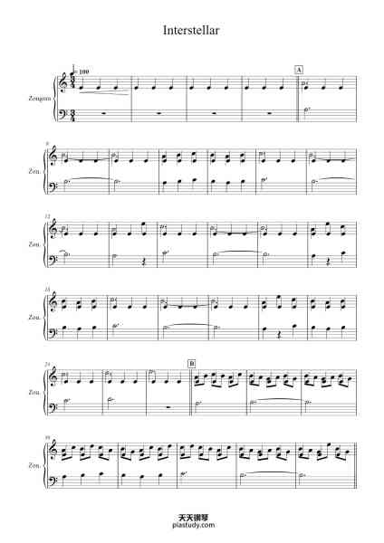 “Interstellar”钢琴谱-Hans Zimmer-免费下载-天天钢琴