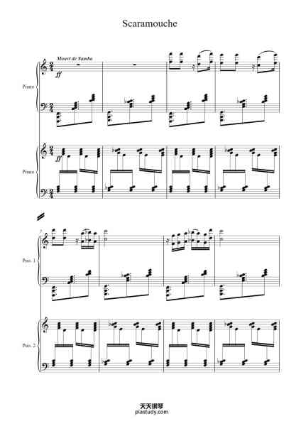 “Scaramouche, Op. 165b: III. Brazileira”钢琴谱-Darius Milhaud -免费下载-天天钢琴