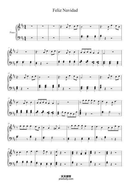 “Feliz Navidad”钢琴谱-Jose Feliciano-免费下载-天天钢琴