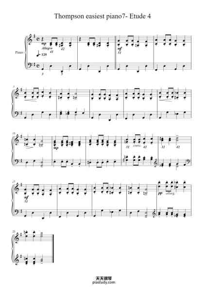 “Thompson easiest piano7- Etude 4”钢琴谱-John Thompson-免费下载-天天钢琴