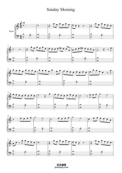 “Sunday Morning”钢琴谱-Maroon 5
Arr: douglas dejesus
-免费下载-天天钢琴