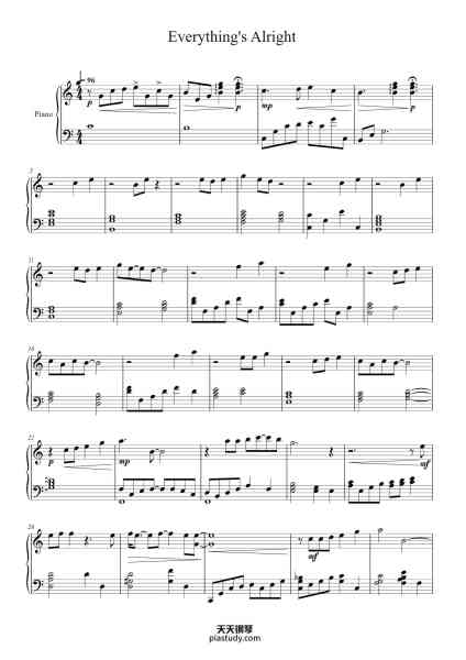 “Everything's Alright”钢琴谱-Laura Shigihara-免费下载-天天钢琴