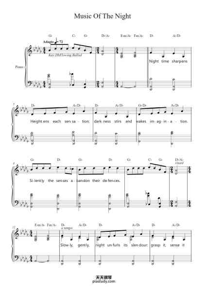 “Music Of The Night”钢琴谱-Andrew Lloyd Weber-免费下载-天天钢琴