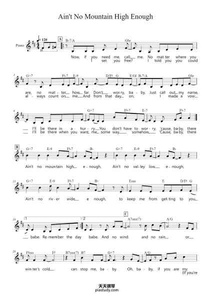 “Ain't No Mountain High Enough”钢琴谱-Nickolas Ashford, Valerie Simpson-免费下载-天天钢琴