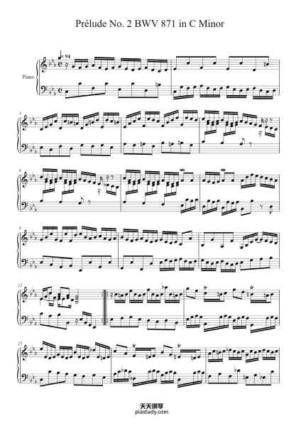 “Prélude No. 2 BWV 871 in C Minor”钢琴谱-Johann Sebastian Bach (1685 - 1750)-免费下载-天天钢琴