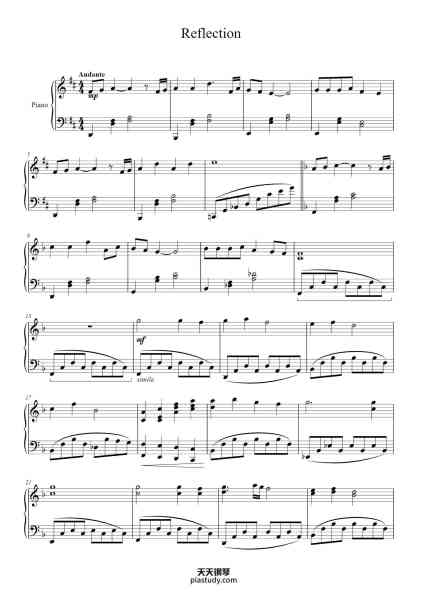 “Reflection”钢琴谱-Arr. by C. Bare-免费下载-天天钢琴