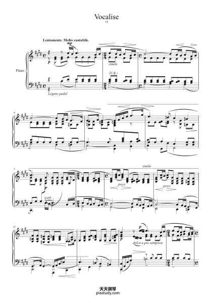 “Vocalise”钢琴谱-S. V. Rachmaninoff-免费下载-天天钢琴