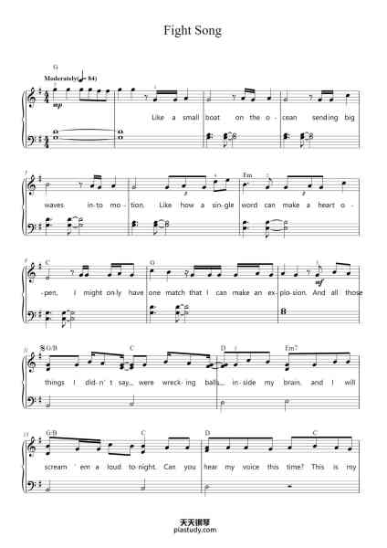 “Fight Song”钢琴谱-Words and Music by RACHEL PLATTEN
and DAVE BASSETT-免费下载-天天钢琴