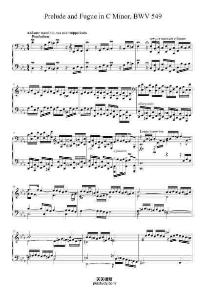 “Prelude and Fugue in C Minor, BWV 549”钢琴谱-J. S. Bach arr. K. W.-免费下载-天天钢琴