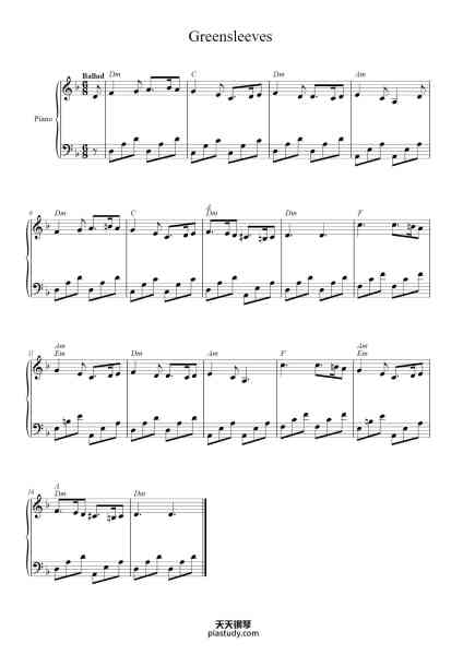 “Greensleeves”钢琴谱-Vitance Aggrote-免费下载-天天钢琴