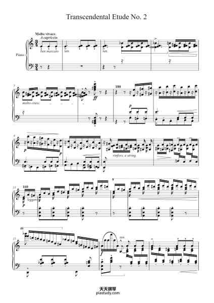 “Transcendental Etude No. 2 in A Minor, S.139 "Molto vivace"”钢琴谱-Franz Liszt-免费下载-天天钢琴