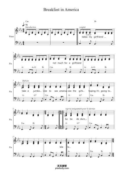 “Breakfast in America”钢琴谱-Supertramp-免费下载-天天钢琴