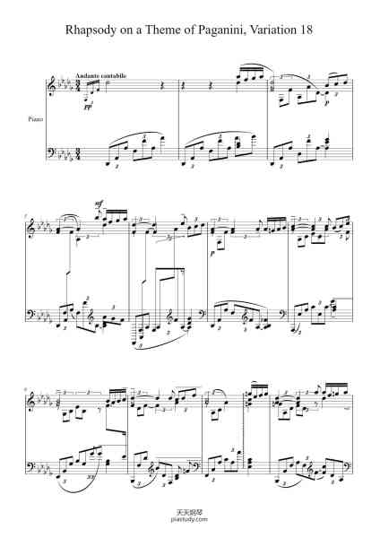 “Rhapsody on a theme of Paganini, Variation 18, Solo Piano”钢琴谱-Rachmaninoff-免费下载-天天钢琴