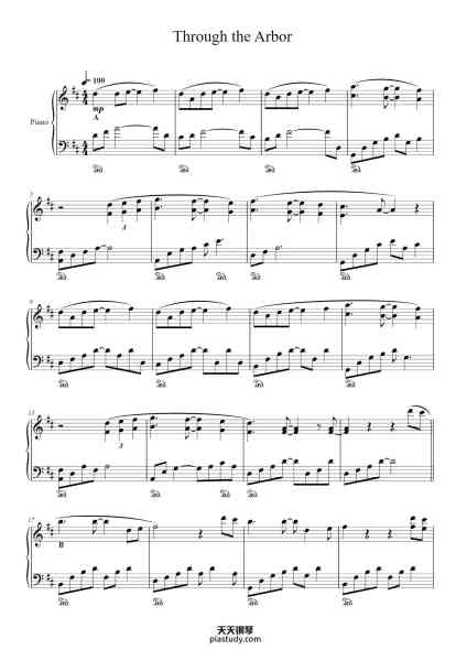 “Through the Arbor”钢琴谱-Kevin Kern-免费下载-天天钢琴