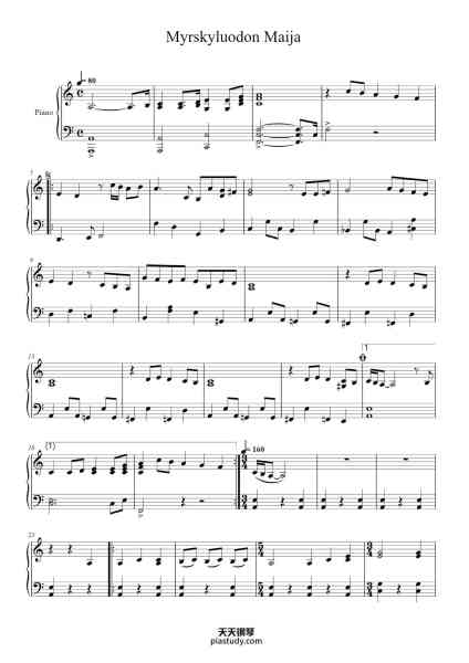 “Myrskyluodon Maija”钢琴谱-Lasse Mårtenson-免费下载-天天钢琴