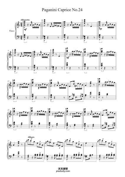 “Caprice No. 24 in A minor, Op. 1”钢琴谱-Niccolò Paganini-免费下载-天天钢琴