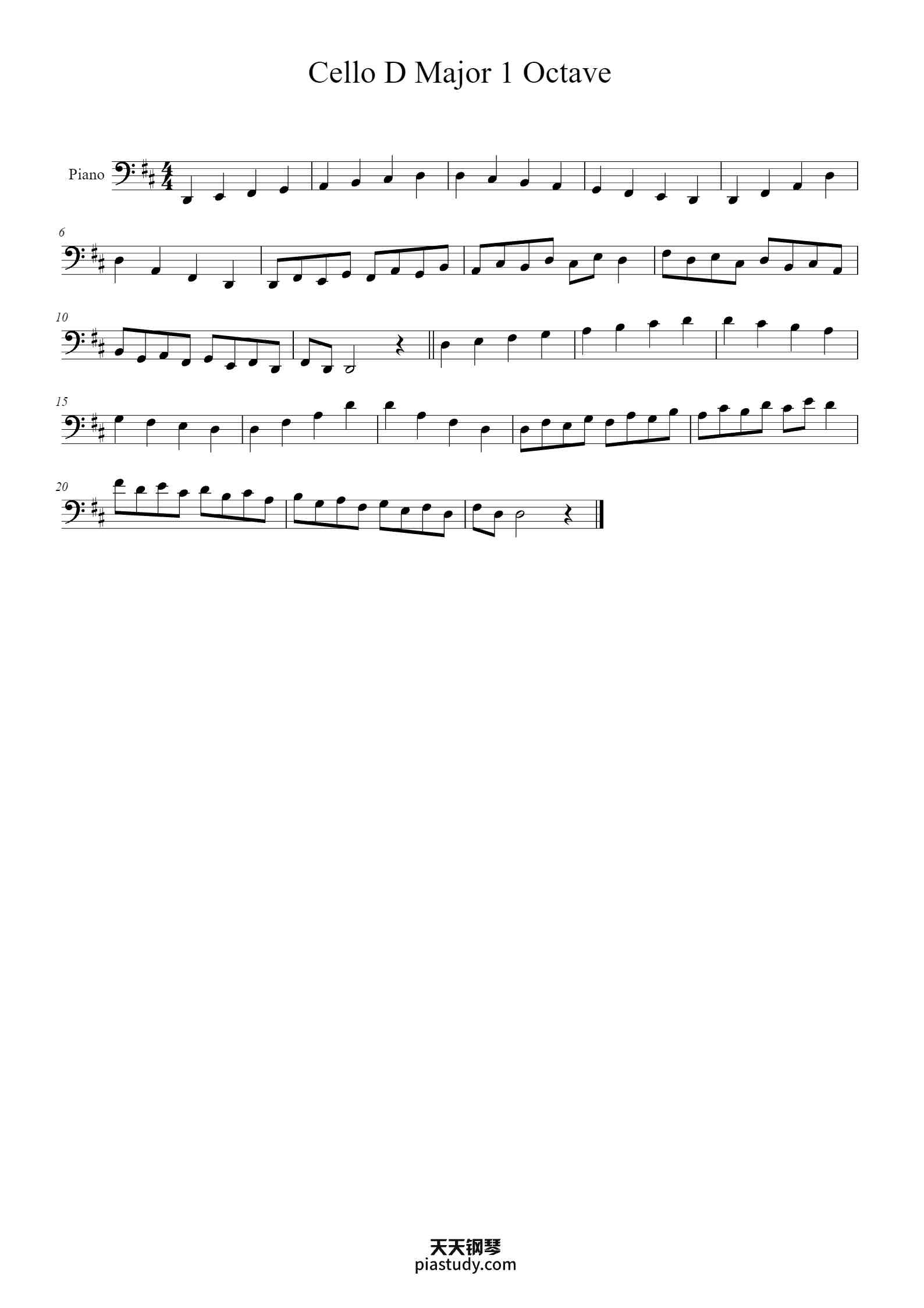'Cello D Major 1 Octave' - Piano Sheet Music By xxx | TOPiano