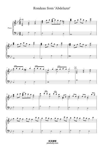 “Rondeau from 'Abdelazer'”钢琴谱-HENRY PURCELL (1658 - 1695)-免费下载-天天钢琴