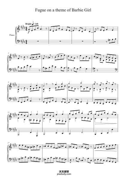 “Fugue on a theme of Barbie Girl”钢琴谱-C.W.Jefferies-免费下载-天天钢琴